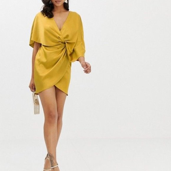 NWT ASOS DESIGN MINI DRESS IN SATIN WITH ASYMMETRIC KIMONO SLEEVE - Picture 1 of 7